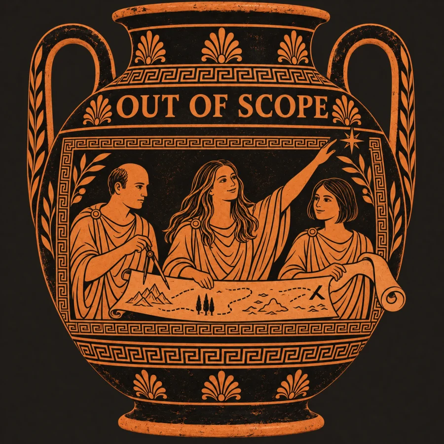 Out Of Scope portrayed on an ancient Greek amphora.