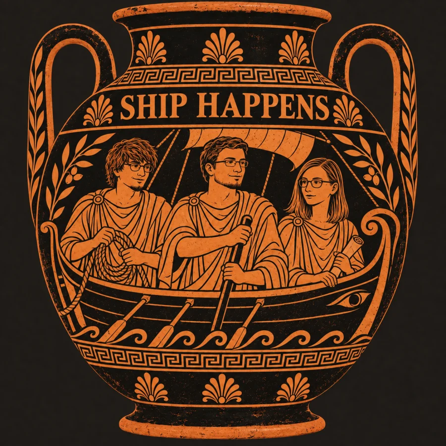 Ship Happens portrayed on an ancient Greek amphora.