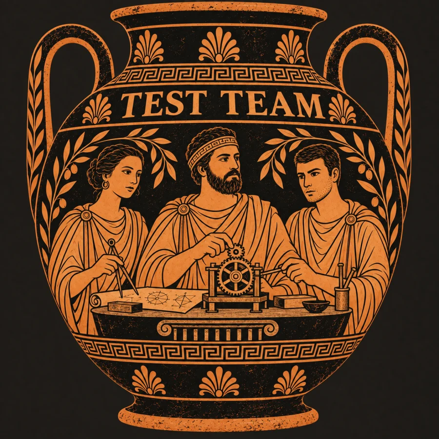 Test Team portrayed on an ancient Greek amphora.